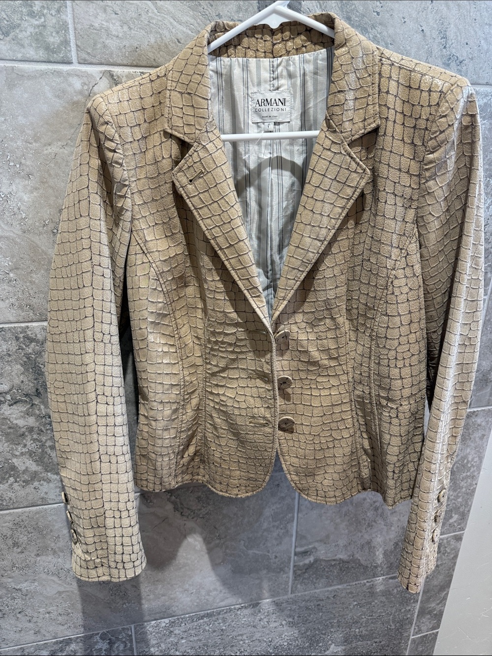 Armani Collezioni Croc-Embossed Tan Blazer